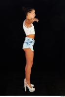 Whole body white shirt blue shorts white heels modeling t pose of Eveline Dellai 0007